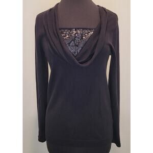 Dana Buchman Black Sequin Cowl-Neck Top – NWT, Long Sleeve, Sz M Holiday Sparkle